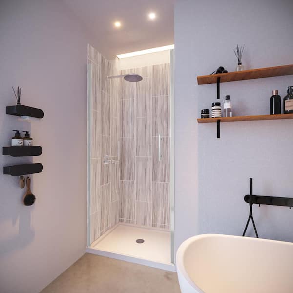 NuVo Driftwood-Presidio 36 in. x 36 in. x 83 in. Base/Wall/Door Square Alcove Shower Stall/Kit Chrome Center