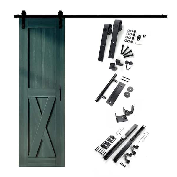 HOMACER 26 in. x 84 in. X-Frame Royal Pine Solid Pine Wood Interior Sliding Barn Door with Hardware Kit, Non-Bypass