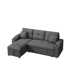 96 in. W Square Arms Polyester Mid-Century L Shaped eversible Sectional Sofa in Light Gray