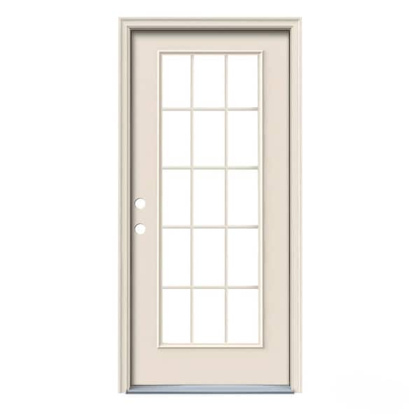 JELD-WEN 32 in. x 80 in. 15 Lite Primed Steel Prehung Right-Hand Inswing Front Door w/Brickmould