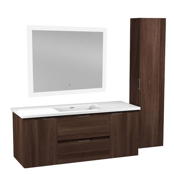 ANZZI 48 in. W x 18 in. D x 20 in. H White 1-Basin Bath Vanity Set in Dark Brown with White Vanity Top and Matching Mirror