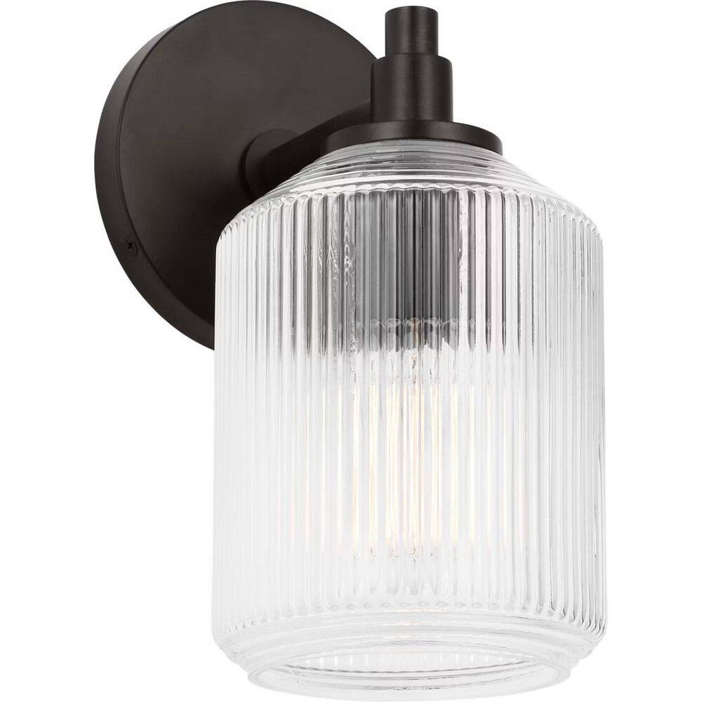 Barstow 4.5 in. W x 9 in. H Aged Iron Traditional Bathroom Wall Sconce with Clear Ribbed Glass Shade price history on PriceWatchPro