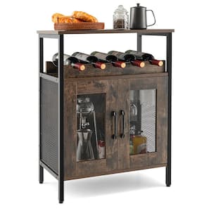 Rustic Brown Wooden 23.5 in. Industrial Liquor Bar Cabinet Buffet Sideboard Detachable Wine Rack Glass Holder