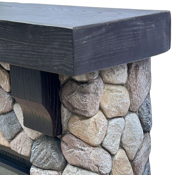 44 in. Freestanding Electric Fireplace in Beige Stone