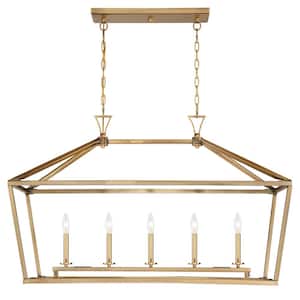 Townsend 44 in. W x 23.5 in. H 5-Light Warm Brass Linear Chandelier with Metal Cage Frame