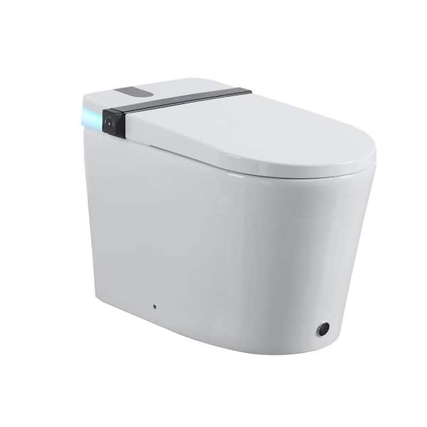 Elongated Smart Toilet Bidet in White with Remote, RGB Light, Heated Seat, Warm Air Dryer and Auto Open/Close Cover