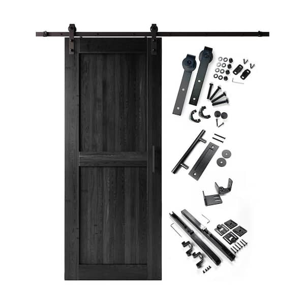 HOMACER 36 in. x 96 in. H-Frame Black Solid Pine Wood Interior Sliding Barn Door with Hardware Kit, Non-Bypass