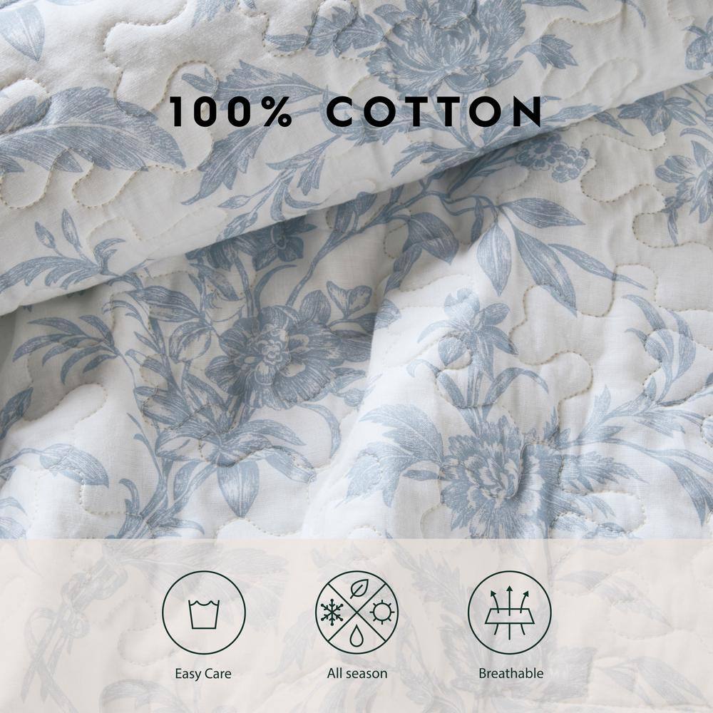 Amberley Blue and White Floral Cotton Twin Quilt Set