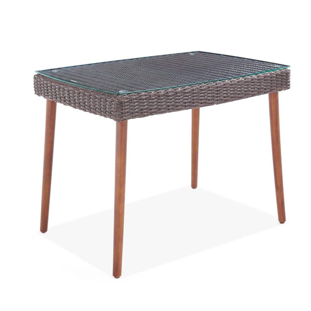 Athens Dark Brown Wicker and Glass Outdoor Cocktail Table