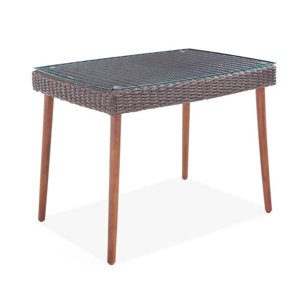 Pure Garden Athens Chocolate Brown Rectangular Wicker Outdoor Accent Table