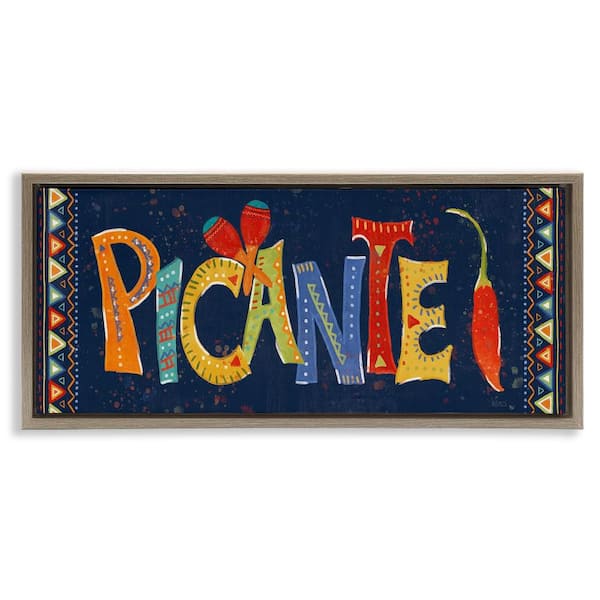 Stupell Industries Picante with Spicy Pepper by Veronique Charron Brown Floater Frame Food Graphic Art Print 14 in. x 31 in.