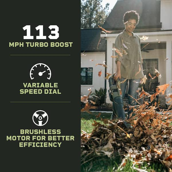 62-Volt 113 MPH 600 CFM Battery Lithium-Ion Brushless Cordless Handheld Leaf Blower