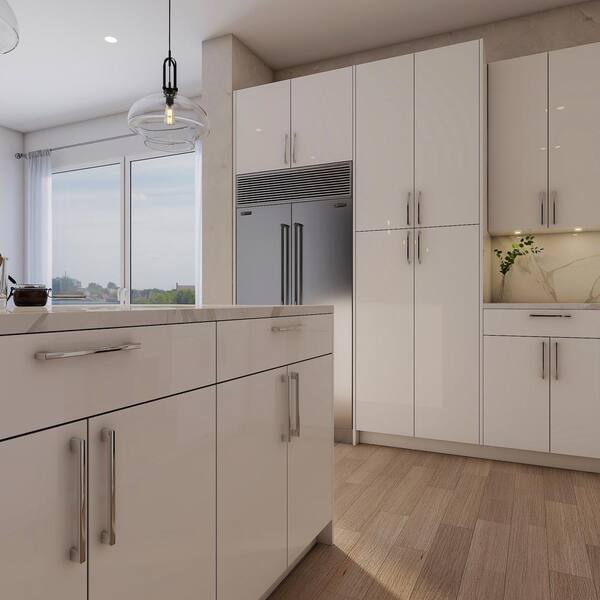 Cambridge Radiance 30 in. W x 24 in. D x 84 in. H Ready to Assemble Slab Pantry Kitchen Cabinet in White Gloss