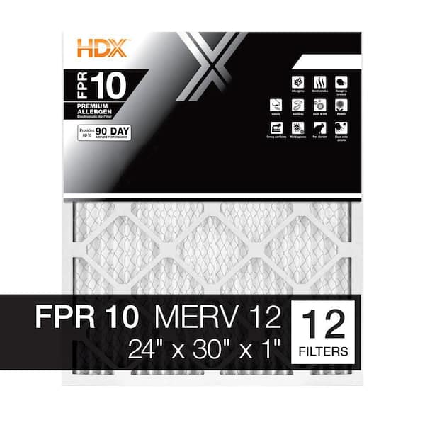 24 in. x 30 in. x 1 in. Premium Pleated Air Filter FPR 10, MERV 12 (12-Pack)