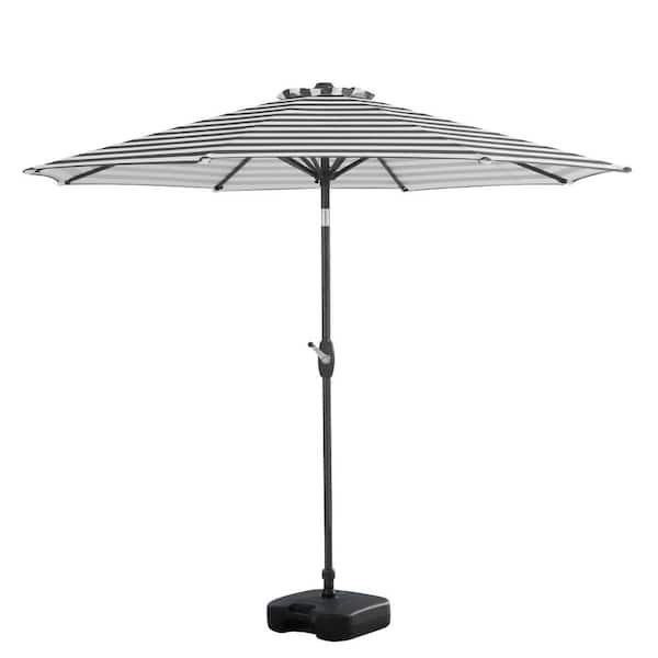 Taylor 9 ft. Market Umbrella with Tilt and Crank with Base Included in Gray/White Stripe
