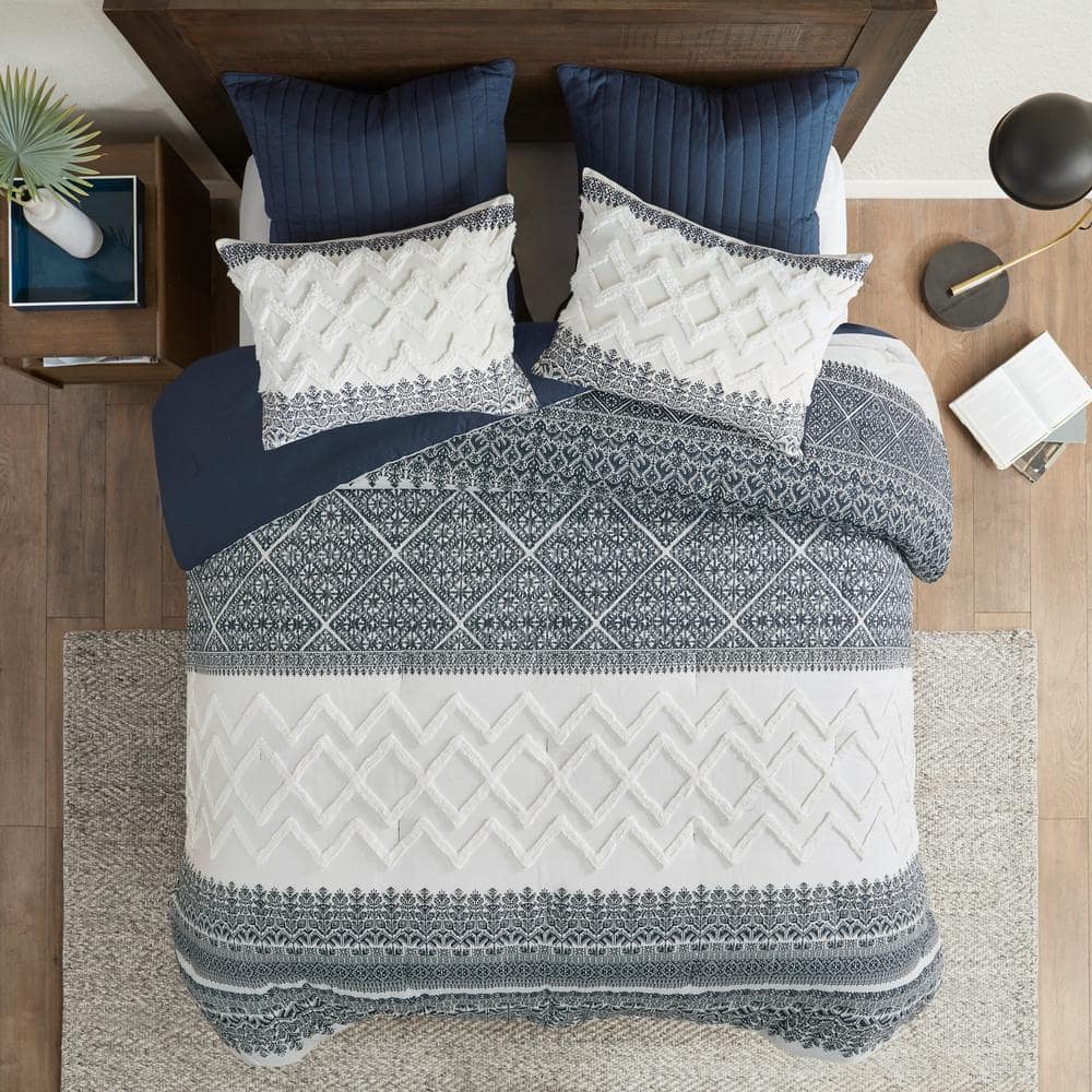 Full Blue Cotton Reversible Comforter Set