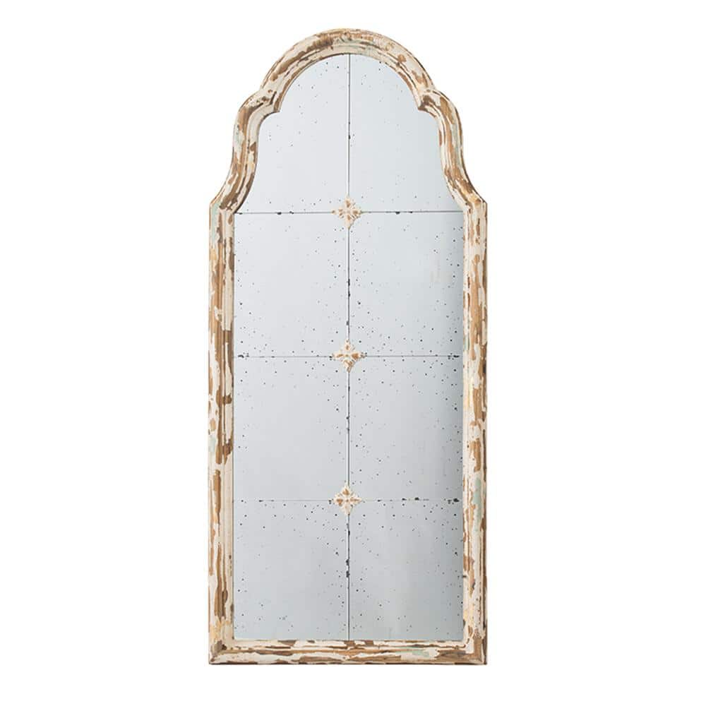22 in. W x 48 in. H Cream Wood Framed Arched Wall Mirror with Decorative Wi