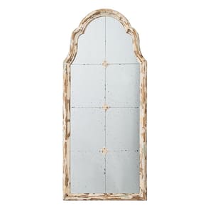 22 in. W x 48 in. H Cream Wood Framed Arched Wall Mirror with Decorative Window Look for Living Room, Bathroom, Entryway