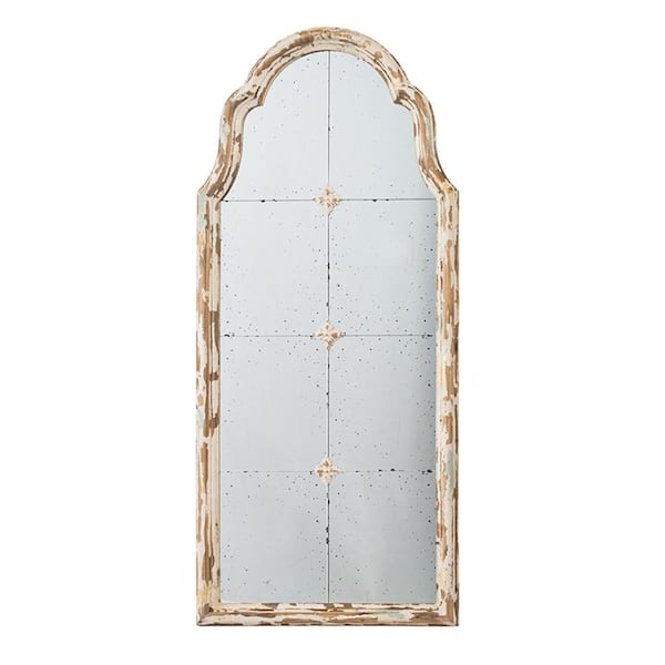Unbranded 22 in. W x 48 in. H Cream Wood Framed Arched Wall Mirror with Decorative Window Look for Living Room, Bathroom, Entryway