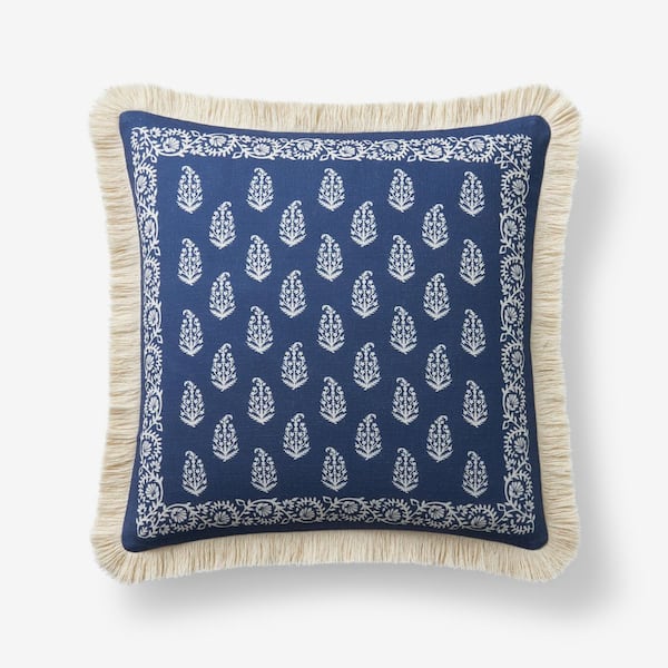The Company Store Company Cotton Printed Blue Multi 20 in. X 20 in. Throw Pillow Cover
