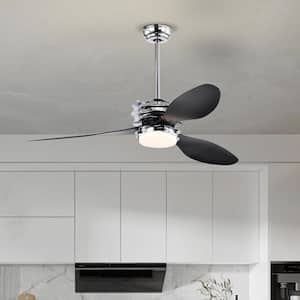 52 in. Indoor Chrome Modern LED Ceiling Fan with Remote Control, 3 ABS Blades and Reversible DC Motor