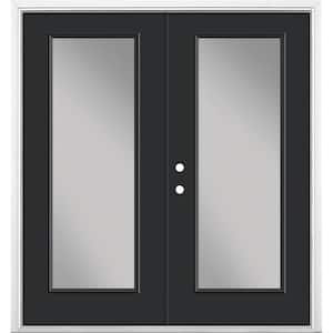 72 in. x 80 in. Jet Black Steel Prehung Right-Hand Inswing Full Lite Clear Glass Patio Door with Brickmold, Vinyl Frame