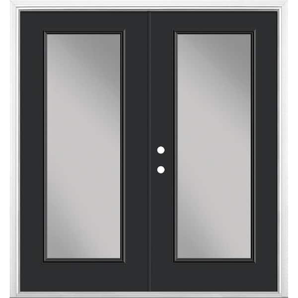 Masonite 72 in. x 80 in. Jet Black Steel Prehung Right-Hand Inswing Full Lite Clear Glass Patio Door with Brickmold, Vinyl Frame