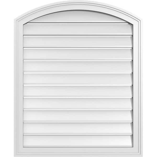 Ekena Millwork 28 in. x 32 in. Arch Top Surface Mount PVC Gable Vent: Decorative with Brickmould Frame