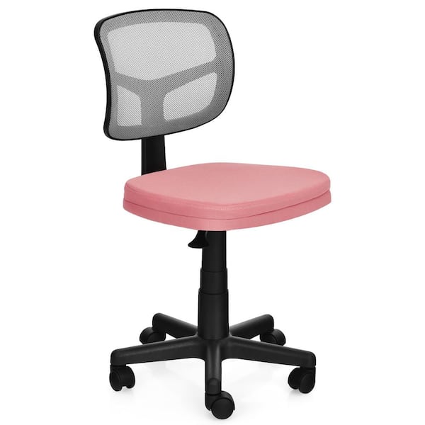 Costway Pink Plastic Armless Office Chair Adjustable Swivel Computer Mesh Desk Chair