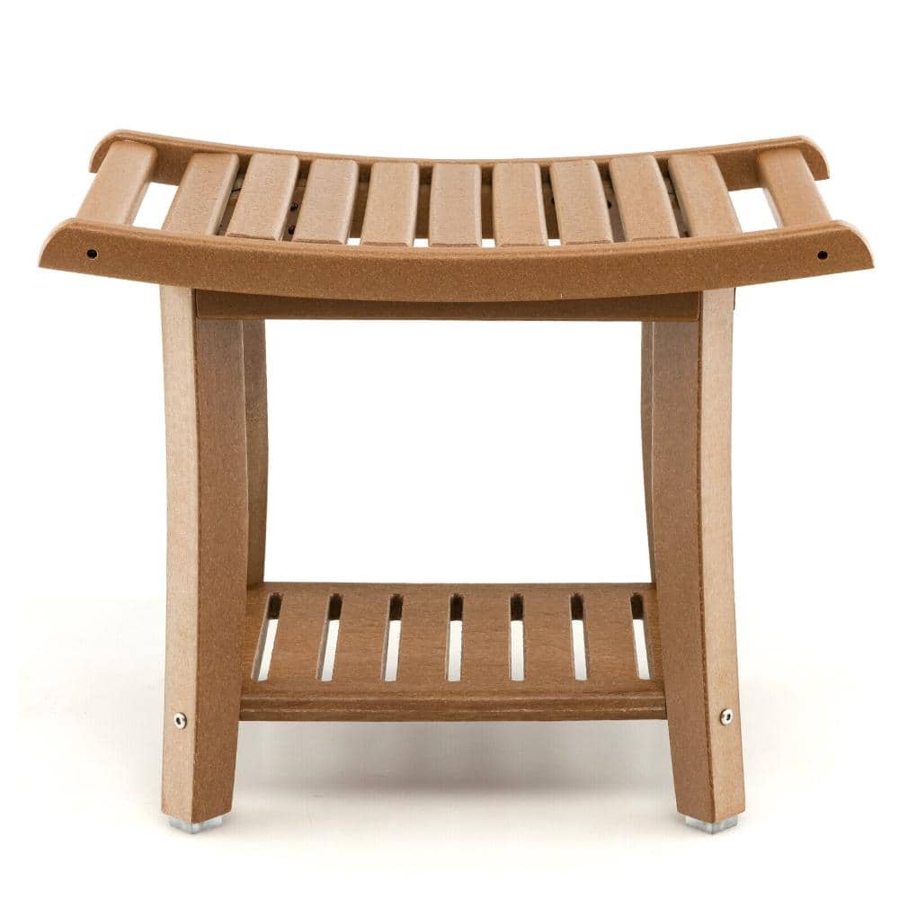 Waterproof Bath Stool with Curved Seat and Under Storage Shelf for Bathroom and Shower Use, Brown price history on PriceWatchPro