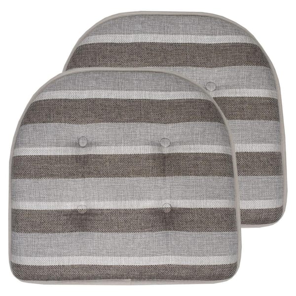 Sweet Home Collection Bradford Stripe U-Shape Memory Foam 17 in.x16 in. Non-Slip Back, Chair Cushion (2-Pack) Silver/Brown