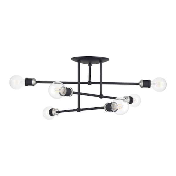 Delacroix 28 in. 6-Light Black Semi Flush Mount