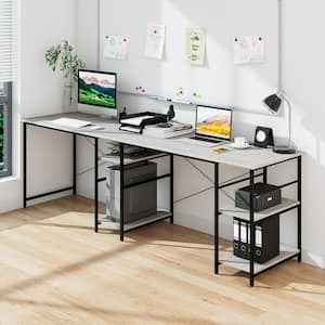 60 in. Grey Convertible L-shaped Corner Computer Desk 2-Person Long Desk Shelves