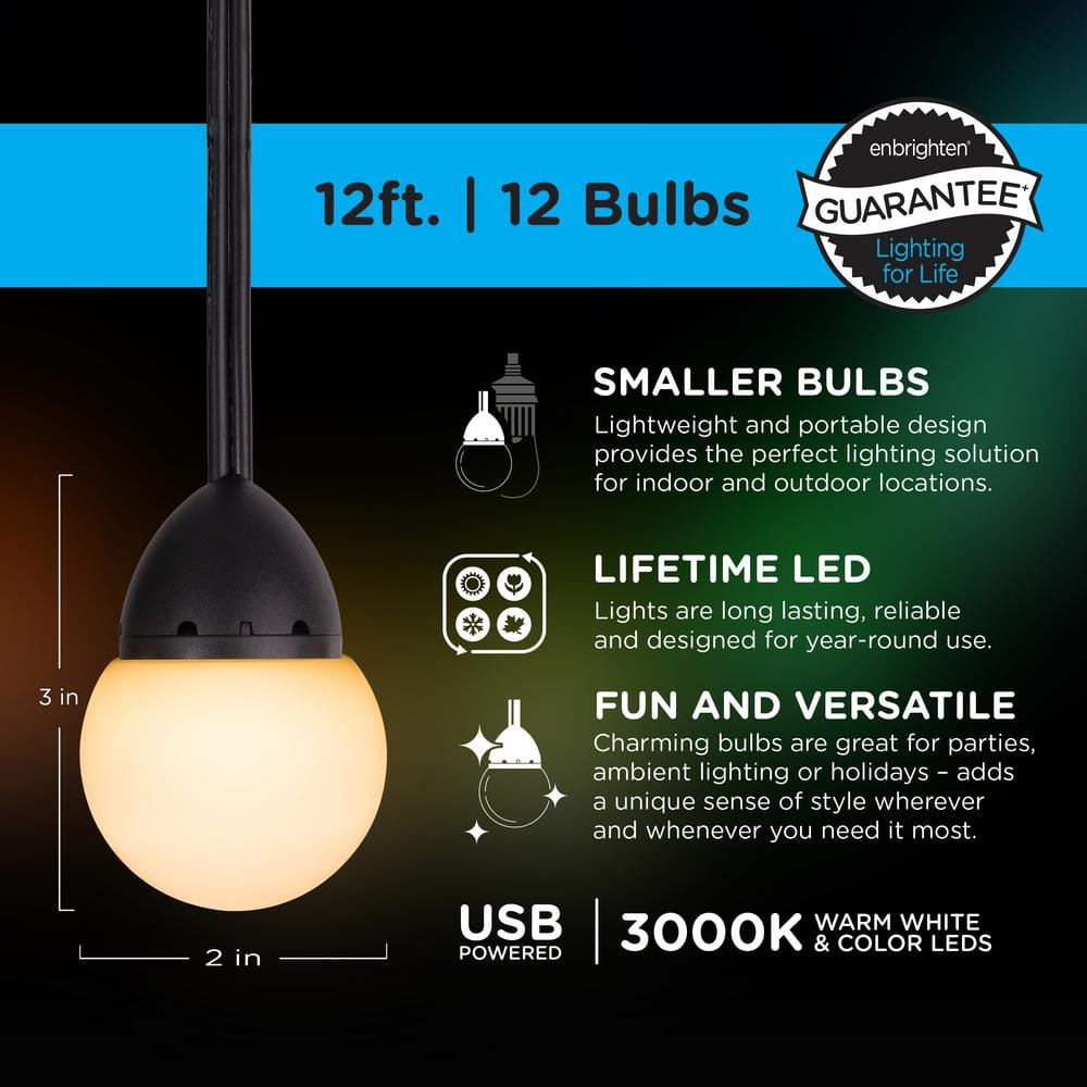 12 ft USB Color-Changing LED Globe String Lights for Outdoor