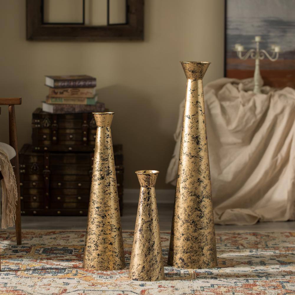 Gold Weathered Metal Decorative Floor Vase Set of 3