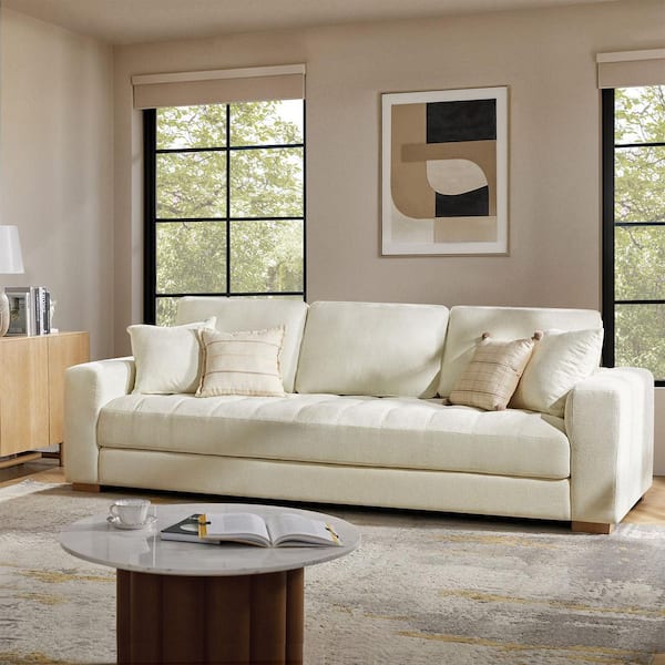 Eckhard 110 in. W Contemporary Style 4-Seater Straight Arm Fabric Upholstered Sofa in Ivory