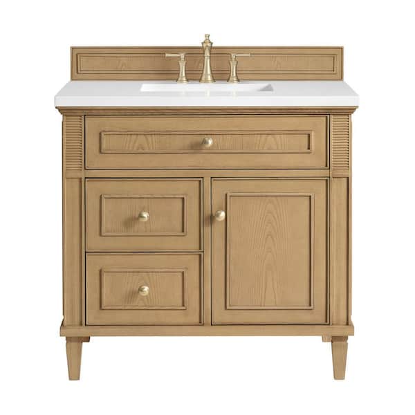 James Martin Vanities Lorelai 36.0 in. W. x 23.5 in. D x 34.06 in. H Single Bathroom Vanity in Light Natural Oak with White Zeus Quartz Top