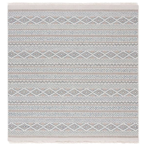 Wicker 7 ft. x 7 ft. Square Aqua/Beige Geometric Striped Indoor/Outdoor Area Rug