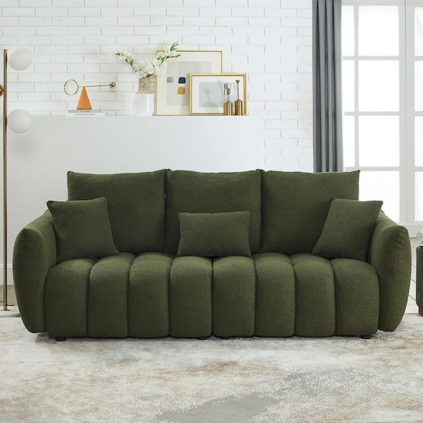 82 in. Wide Square Arm Teddy Creative Velvet Rectangle Modern Upholstered Sofa in Green