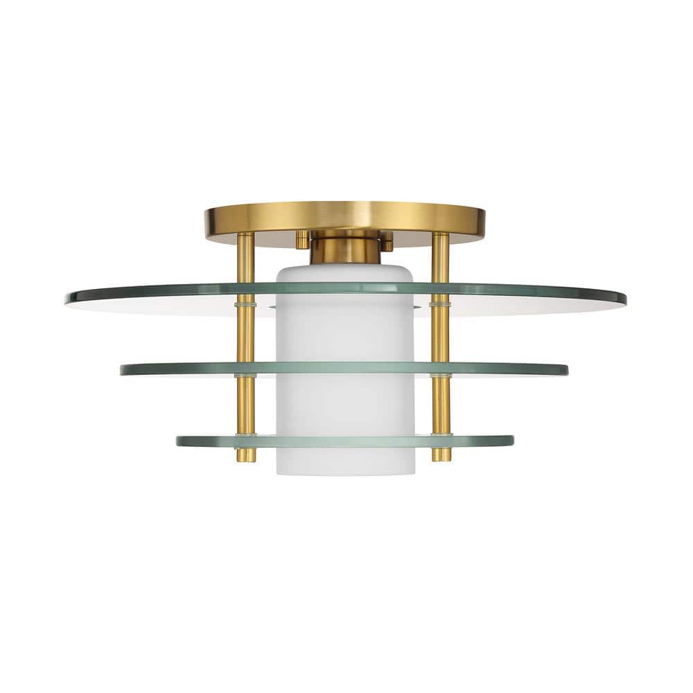 Warm Brass and Glass Art Deco Semi-Flush Mount Light