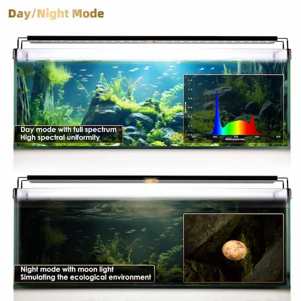 12-17 in. Black Indoor LED Grow Light for Aquarium with Full Spectrum 6500K Daylight and Moonlight Modes