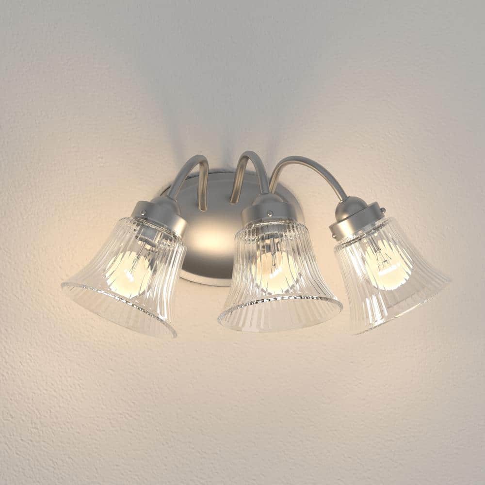 Brushed Nickel 3-Light Bath & Vanity Fixture with Fluted Glass Shades
