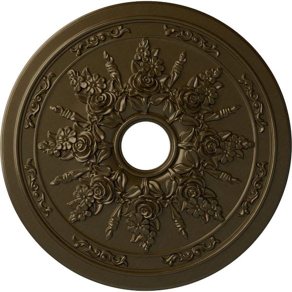 Ekena Millwork 1-1/2" x 23-5/8" x 23-5/8" Polyurethane Rose and Ribbon Ceiling Medallion, Brass