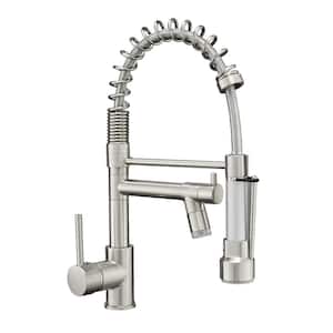 Single Handle LED Pull Down Sprayer Kitchen Faucet with Advanced Spray 1 Hole Kitchen Sink Faucets in Brushed Nickel