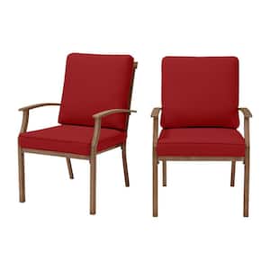 Geneva Brown Wicker Outdoor Patio Stationary Dining Chair with CushionGuard Chili Red Cushions (2-Pack)
