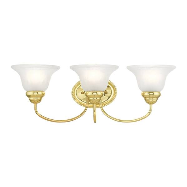 AVIANCE LIGHTING Bodenham 23.5 in. 3-Light Polished Brass Vanity Light with White Alabaster Glass