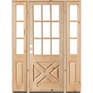 60 in. x 96 in. Knotty Alder 2 Panel Right-Hand/Inswing Clear Glass Unfinished Wood Prehung Front Door w/Double Sidelite