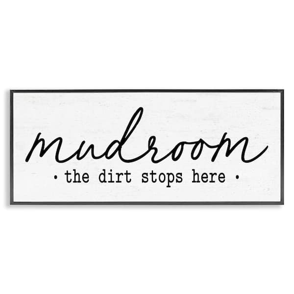 Dirt Stops Here Mudroom Phrase by Lettered and Lined Black Framed Giclee Art Print Typography 10 in. x 24 in.