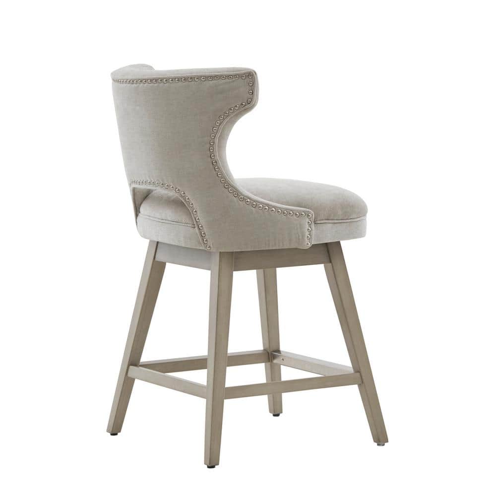Light Grey Swivel Counter Stool with Wood Legs