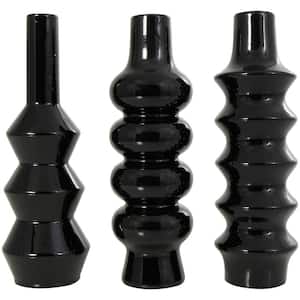Black Bubble Inspired Ceramic Abstract Decorative Vase with Varying Shapes (Set of 3)